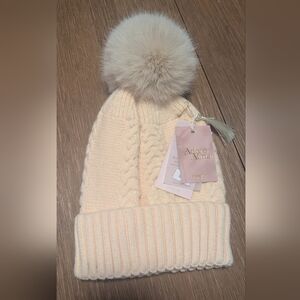 Adore Alma Cream Knit Beanie with Pom Pom